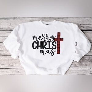 Merry Christmas Cross Crewneck - white